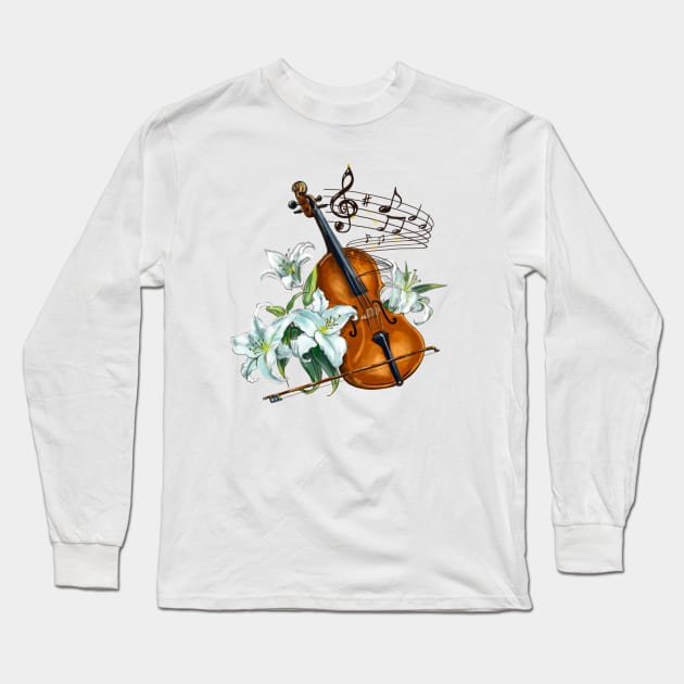 Floral Violin with Flowers Long Sleeve T-Shirt by KimLeex